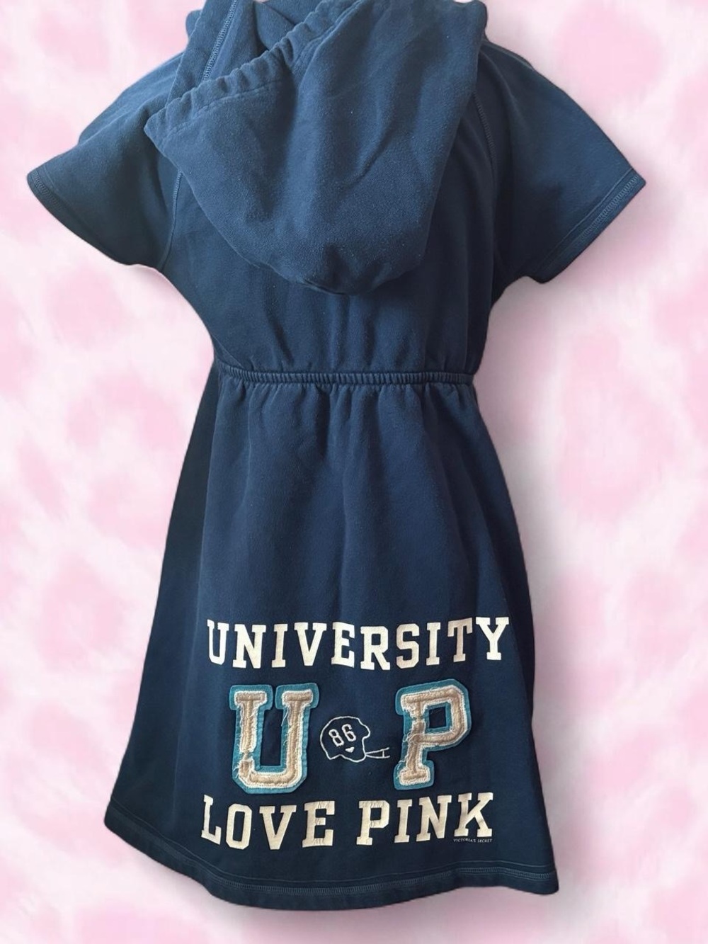 PINK Victoria's Secret Navy Hooded Dress with University Graphic